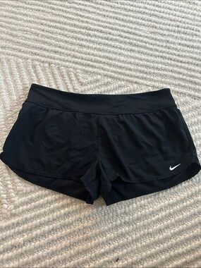 Nike Black Women's Athletic Running Shorts with White Swoosh